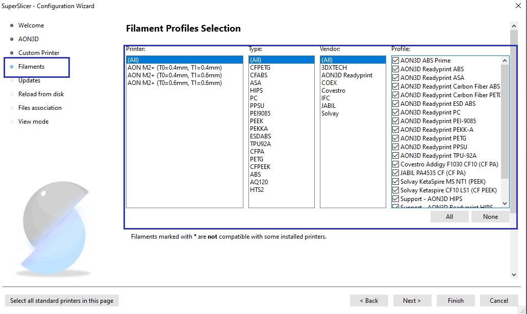 Filament Profile Selection