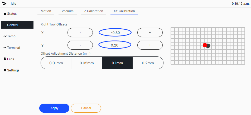 XY Calibration Screen