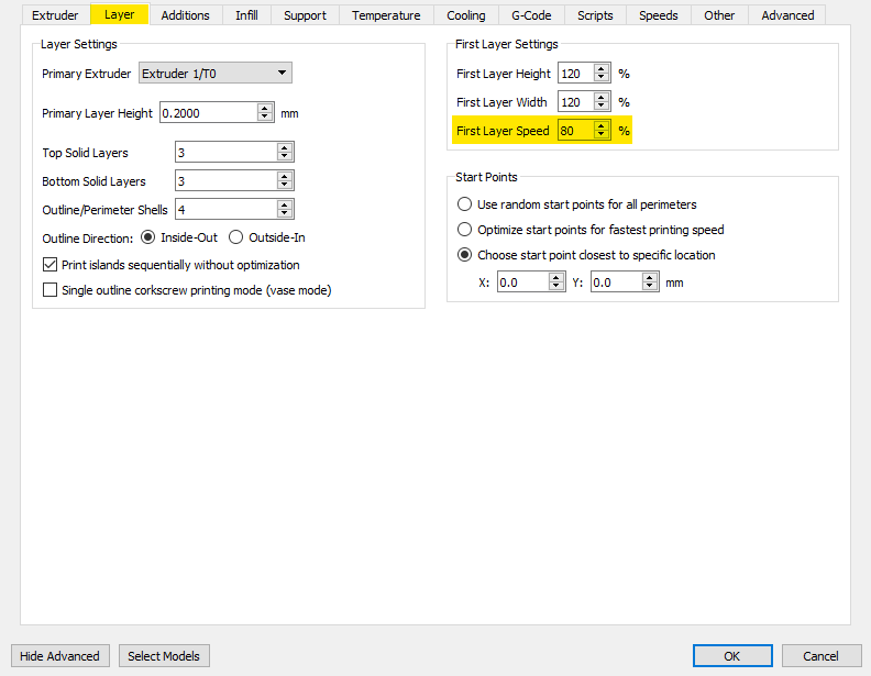 First layer settings in the Layer tab