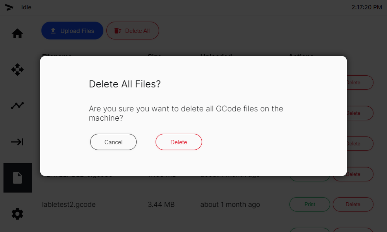 Confirm Delete All Files
