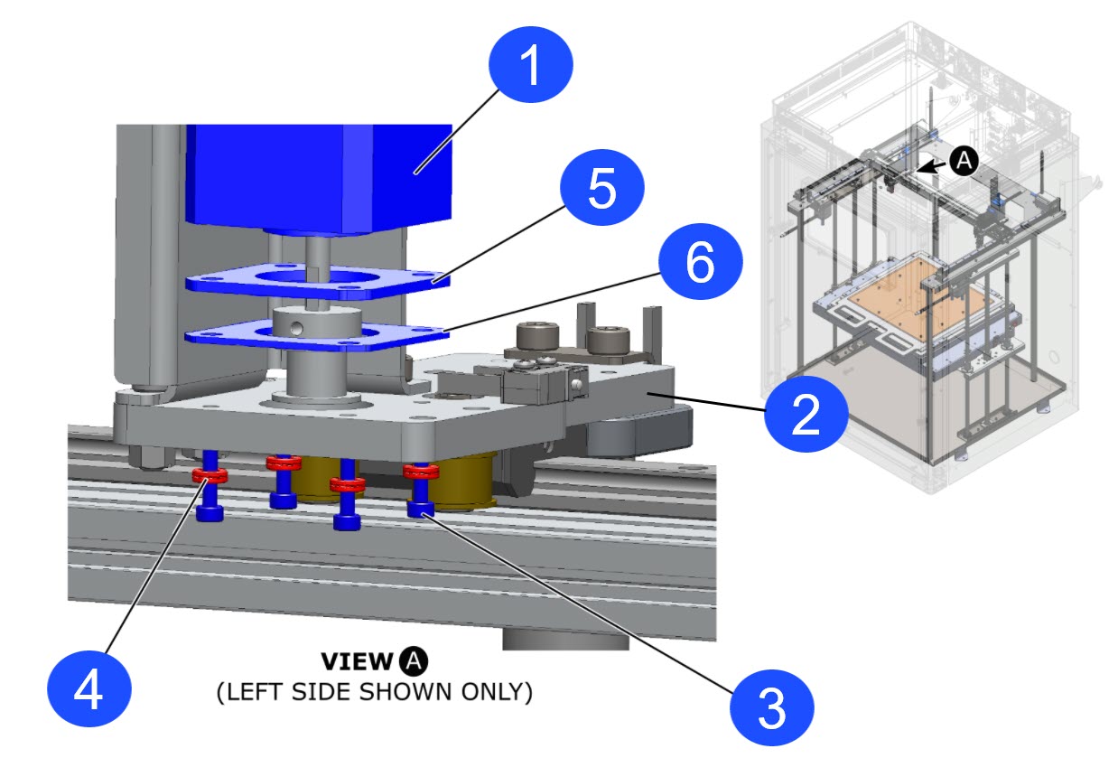 Exploded view X-axis motor and shim